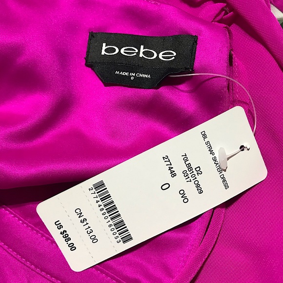 bebe Fuchsia Pink Deep V Neck Mini Dress, Size 00 - Picture 2 of 9